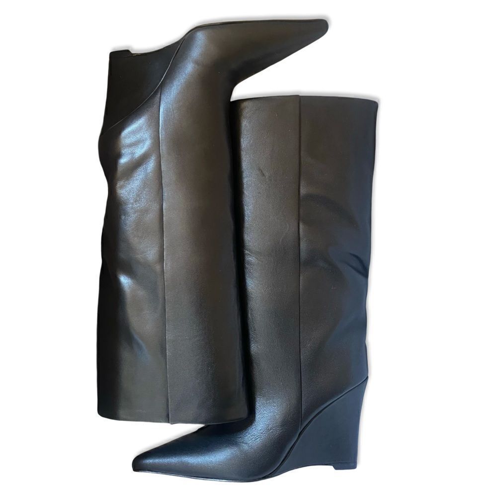 New Raye Revolve Denisse Boots Black leather knee high wedges shoes box 9.5 - Picture 4 of 13